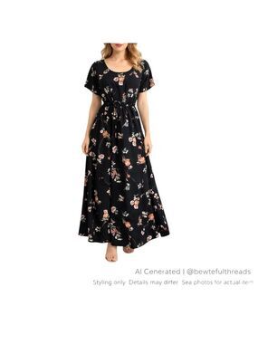 Vintage Euro Mode Floral Vacation Maxi Dress XL-L Cottagecore